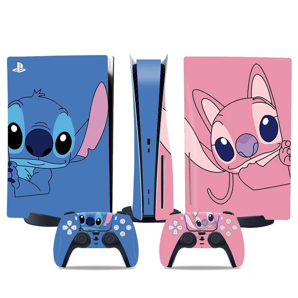 PS5 Disc Edition Skin-Set – Lilo & Stitch Tecknad Klistermärke för Konsol & Handkontroller, reptålig, vattentät