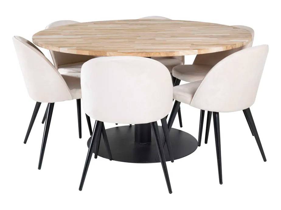 Venture Design Cirebon & Velvet matgrupp Natur/svart 6 st stolar & bord 140 cm