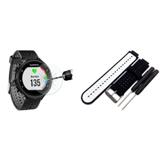 Garmin Forerunner 220/225/230/235/620/630/735XT Beskyttelsesglas & Hvid Ancona Rem