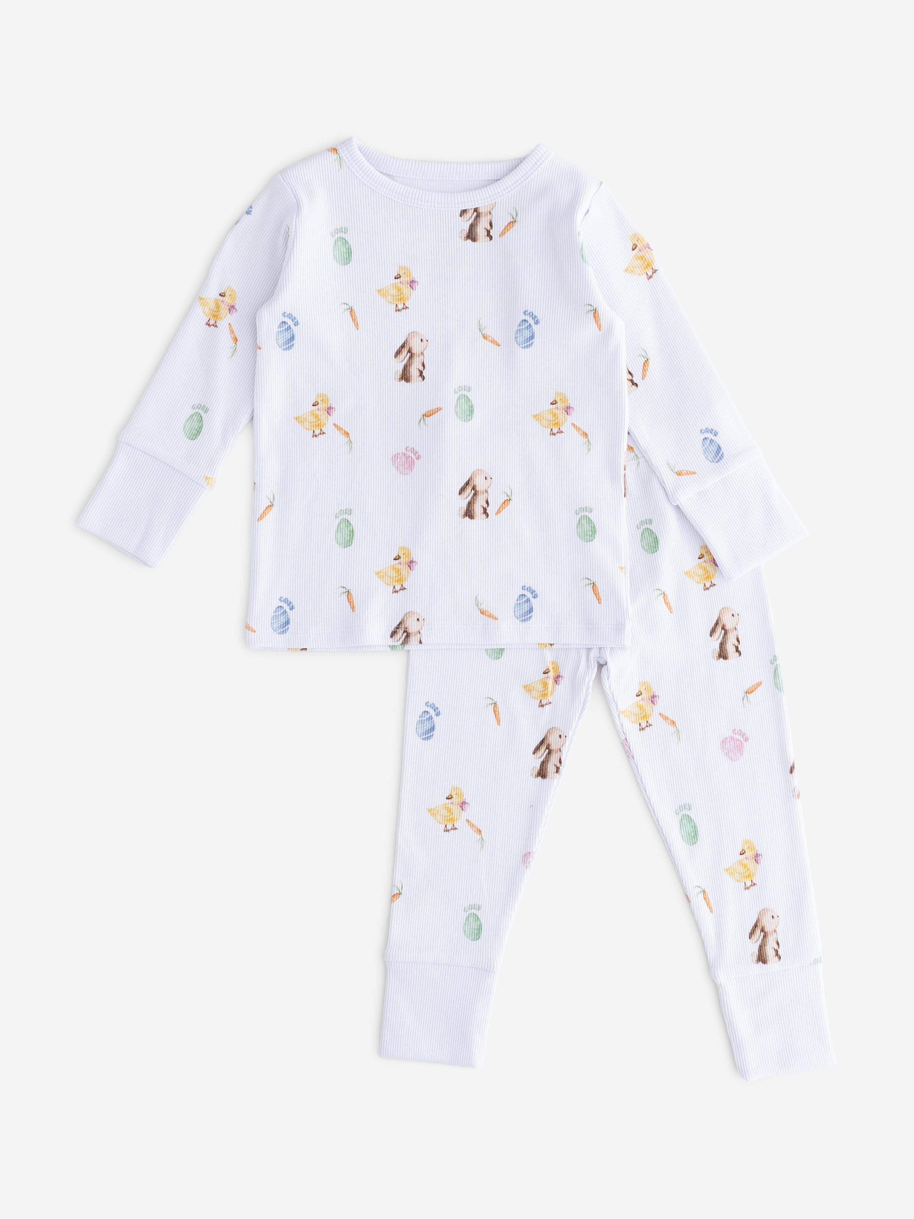 Cozy Crew Club Kids The COZY Hop Ribbed Pyjama Set in White - White / 12 - 18 Mths (12 - 18 Mths)