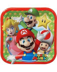 8 stk Små Fyrkantiga Papptallrikar - Super Mario Party