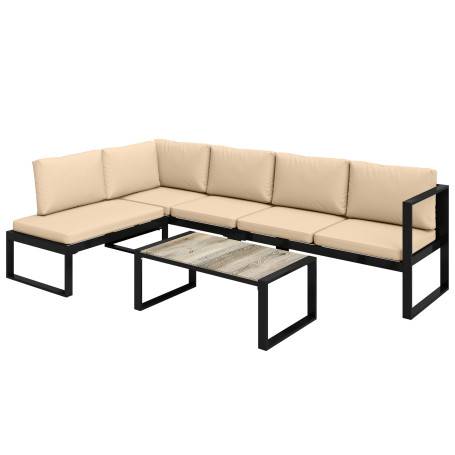 Flexibel Trädgårdssoffa L-formad med bord / 4 Delar med 2 Soffor, Stol, Bord - Beige