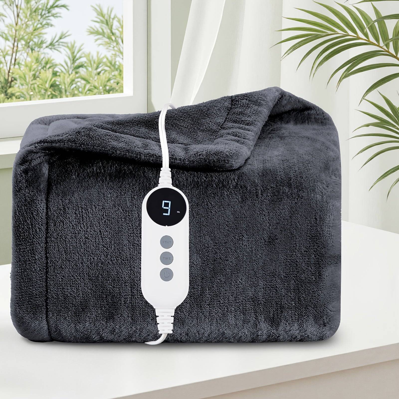 Cozy Warm Double-sided Flannel Heated Blanket With 9 Heating Levels & 2/4/6/10 Hours Auto Off - Dark Gray / Throw(50"*60") one controller