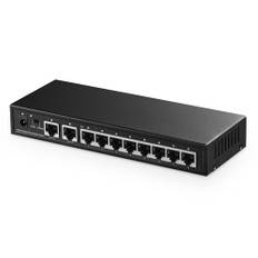 Binardat 10 Port Gigabit Ethernet Switch, 8 Ports 100/1000Mbps, 2 Gigabit Uplink, Unterstützung Vlan, Metallgehäuse Unmanaged Plug and Play