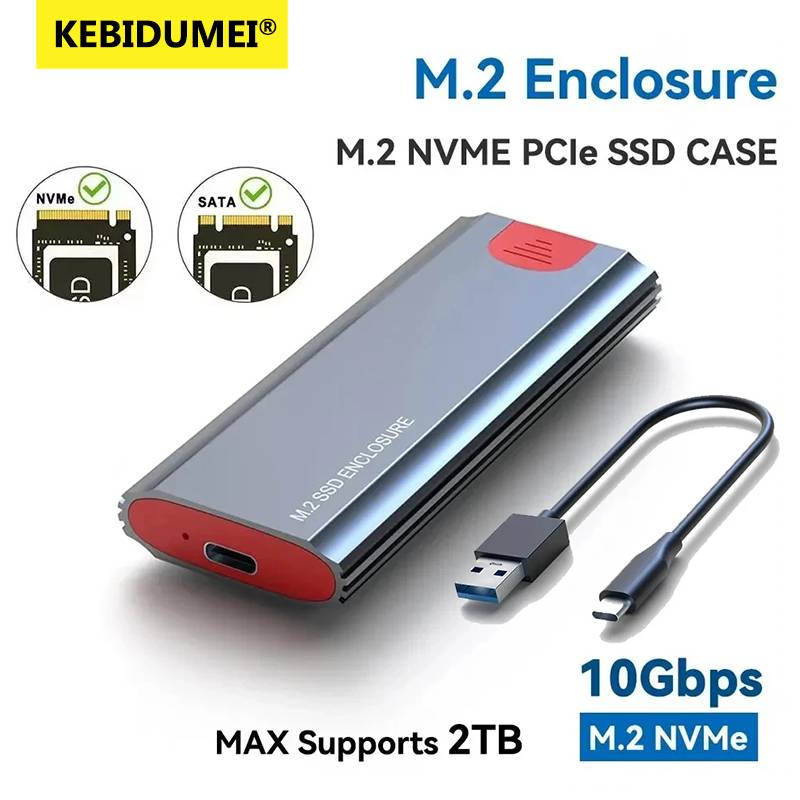 M2 SSD Case M.2 NVMe SATA SSD Enclosure Adapter 10Gbps USB 3.2 Gen2 USB C External Enclosure Supports M and B and B&M Keys
