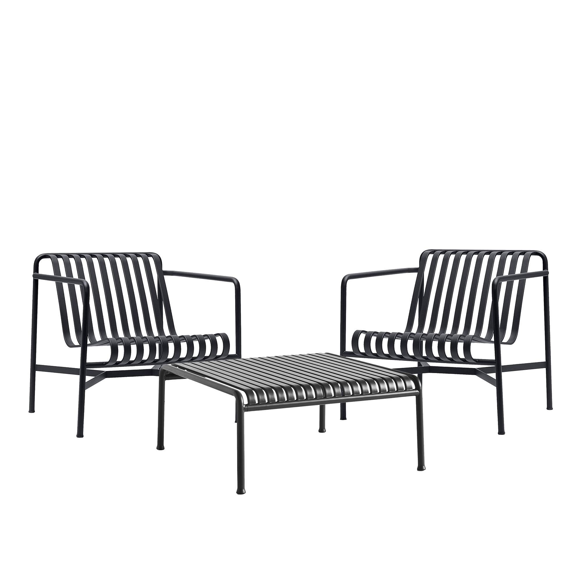 HAY - Palissade loungegruppe med 2 loungestole & lavt trædgårdsbord anthracite - Udendørs loungegrupper