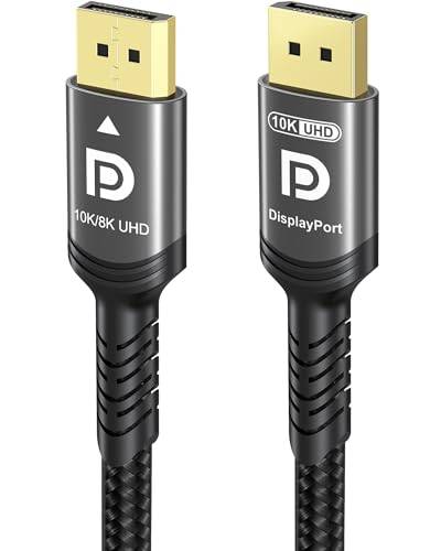 Ubluker 10K 8K 4K DisplayPort 2.1 Kabel 54Gbps 2M, Zertifiziertes DP zu DP Kabel 4K 240Hz 165Hz 144Hz 120Hz 10K 8K 60Hz Nylon Geflochten UHBR HDCP2.3 FreeSync G-Sync RTX5090 Monitor PC Projektor