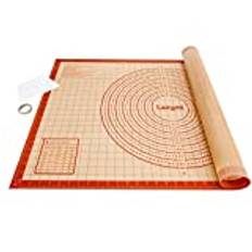 Lazymi Tjockt Bakunderlägg Silikon Stort 91 x 61 cm, Non-Stick Bakmatta, Halkfri Degmatta, Utrullningsmatta, Arbetsmatta med Mätning, Silikonmatta, Bakning för Fondant, Pizza, Bröd Matta(Röd)