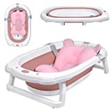 NAIZY Babybadbalja 82x50 cm Fällbar Babysittbadbalja Rosa PP+PTE Babysittbadbalja med Halkfria Fotdynor Badbalja för Spädbarn och Barn (med Sittkudde)