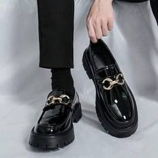 Fashionable Glossy Platform Business Casual Formal Shoes, & Versatile Designer Men's Dress Shoes - Black - CN38,CN39,CN40,CN41,CN42,CN43,CN44,CN45,CN46
