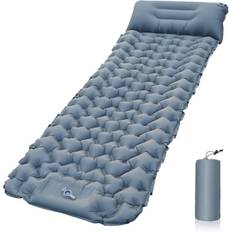 Campingmadras, selvoppustelig campingmadras, ultralet luftmadras, oppustelig madras med fodpumpe, vandremadras (grå)[F2]