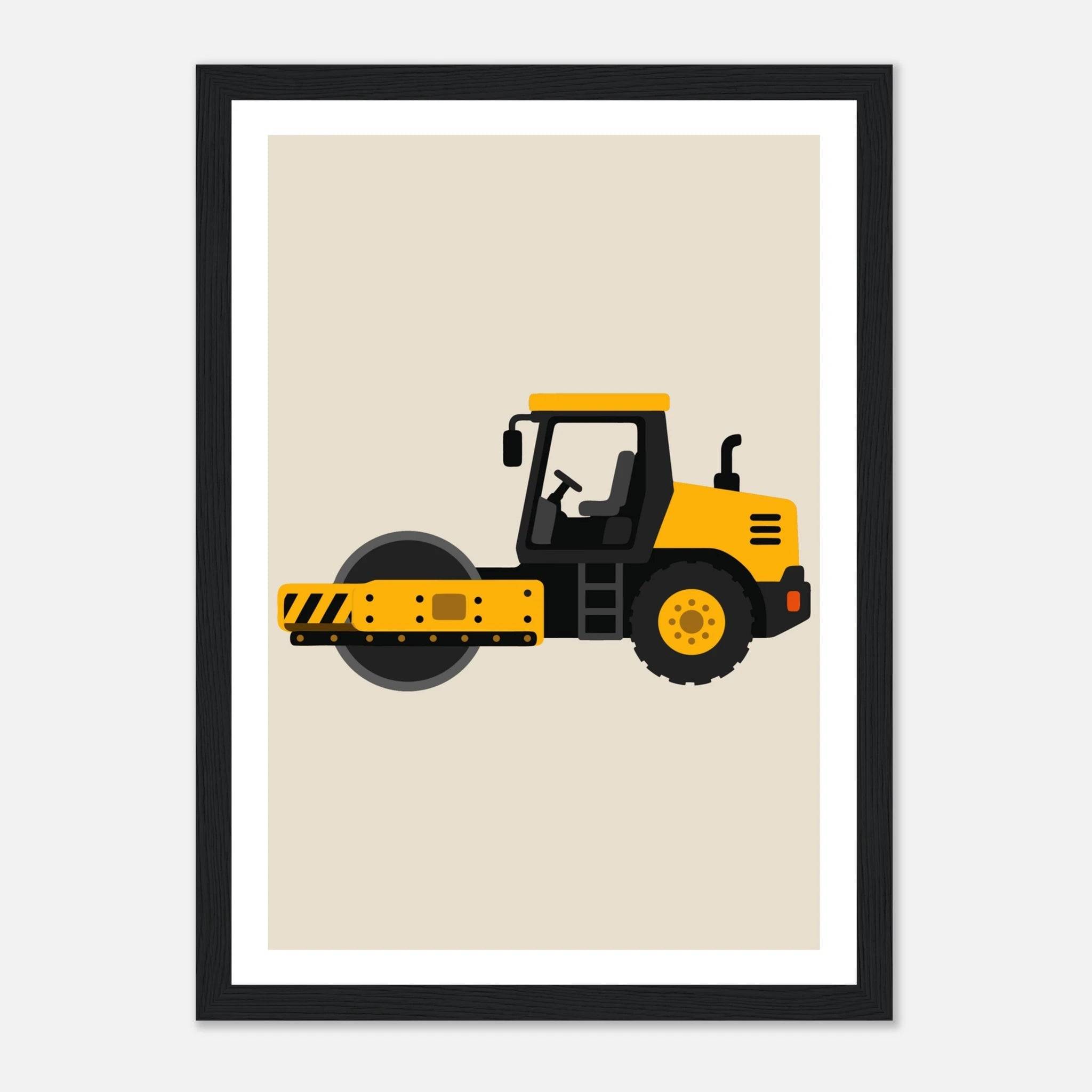 Vägvält poster-21x29.7 cm / 8x12" / Med ram / Svart