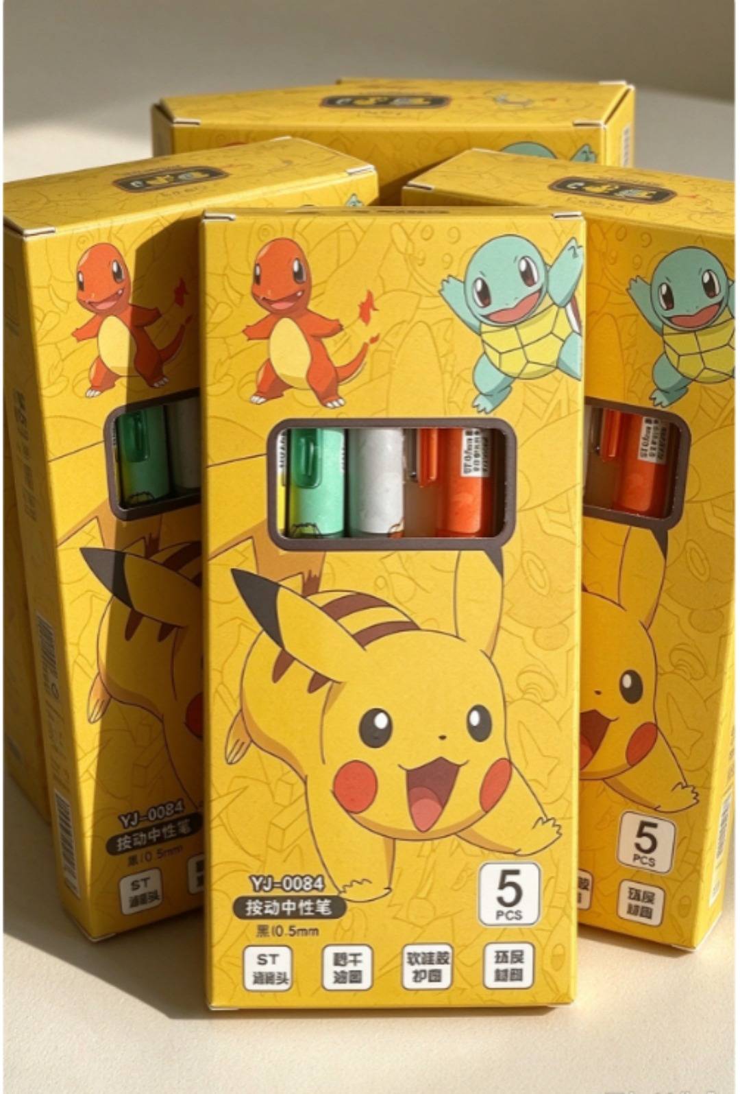 5/10 Pokémon Gel Pens Black Ink Exam Practice Pens Squirtle Charmander Cute Click-Type Gel Pen Set Study Stationery