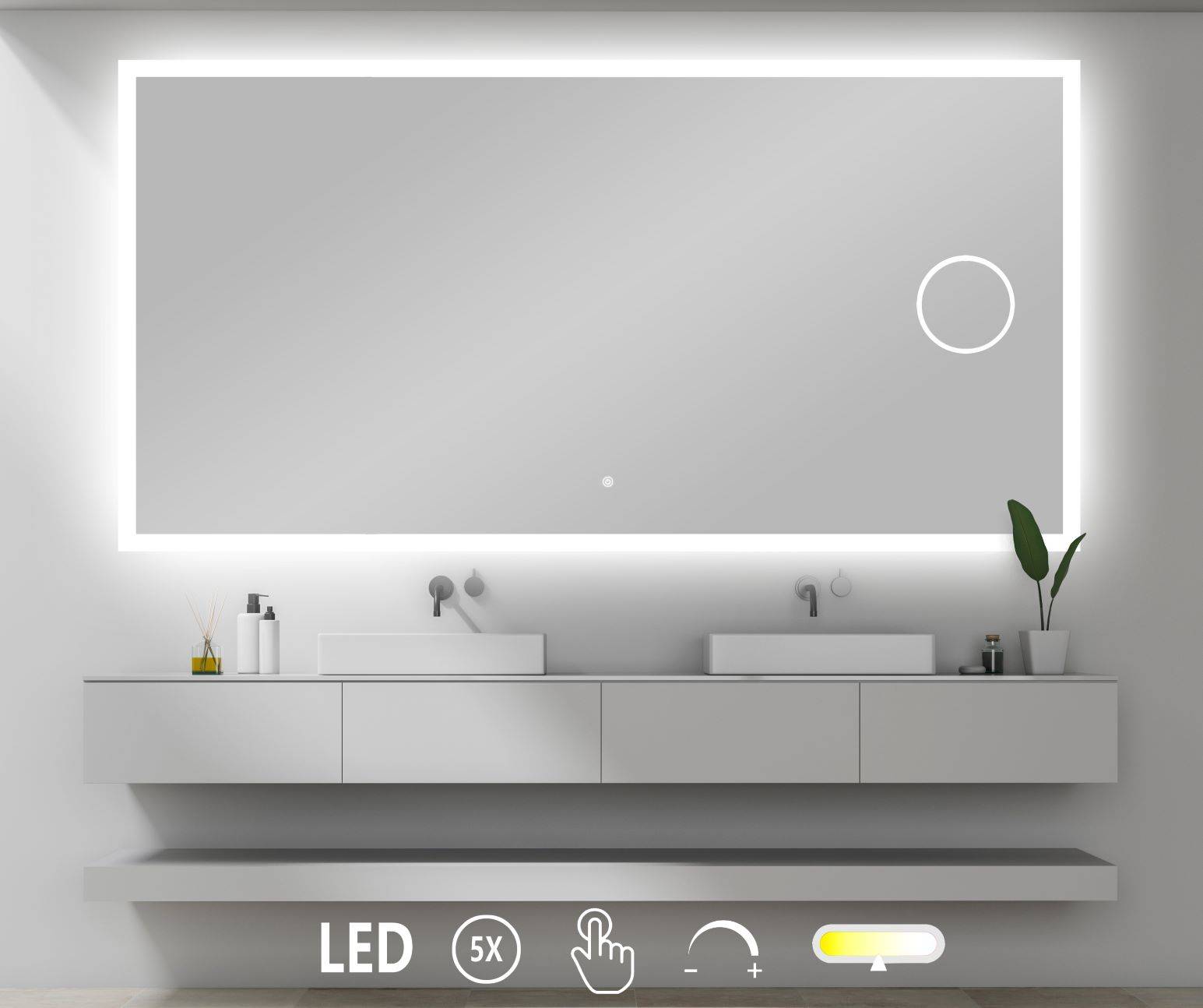 NY Mie 3 Spejl med LED lys og kosmetikspejl - flere størrelser 140x80 cm