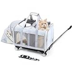 BEAUTYMONKEY.K Transportbur Katt med hjul för två katter,transportväska katt stor på hjul för 2 katter,kattvagn dubbel för två katter med hjul,andningsbar,utbyggbar