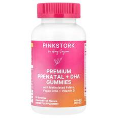 Pink Stork  Premium Prenatal + DHA Gummies  Assorted Fruit  60 Gummies