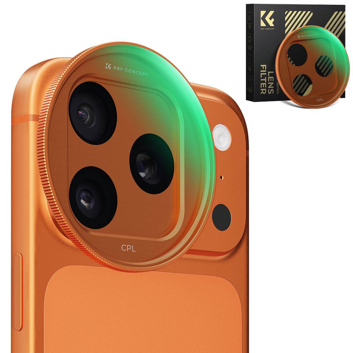 KENTFAITH K&F CONCEPT FCA01 Snap-On CPL Filter for iPhone 17 Pro Max/17 Pro, 9.5g Ultra-Lightweight Polarizing Filter with Snap-on Deco Mount, AGC Glass 28-Layer Coating Anti-Reflection