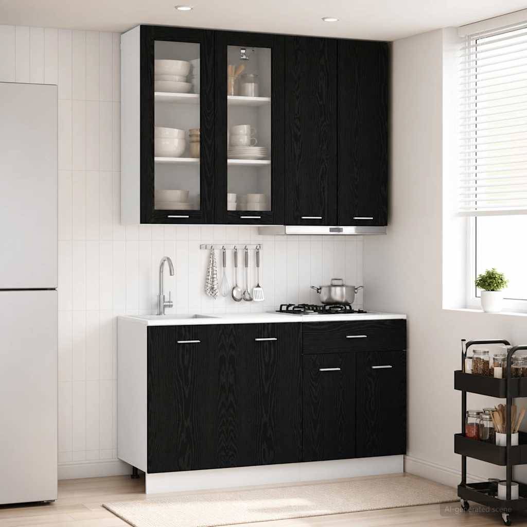vidaXL Sæt med køkkenskabe med skuffe 4 pcs Sort eg 80 x 31 x 100 cm