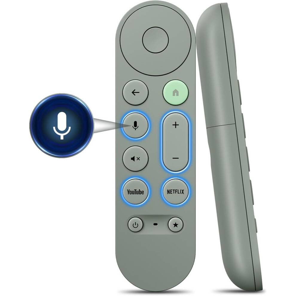 Fjernbetjening til Google TV Remote, Erstatning Stemmestyret til Google Chromecast 4K, Latest Grey-Green, Bluetooth Chromecast Remote, Pairing