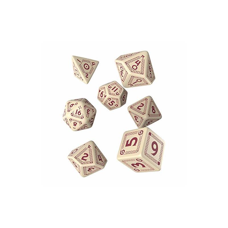 Q WORKSHOP RuneQuest beige & Burgundy RPG Dice Set 7 Polyhedral Pieces