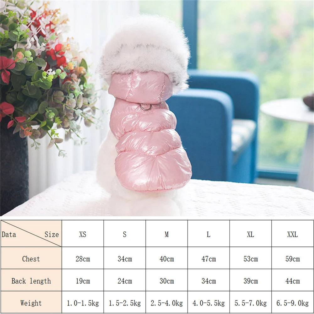 Winter Down & Fleece Dog Coat with Fur Collar for Small Dogs - Pink / L-advise 4-5.5kg / SPC (L-advise 4-5.5kg)