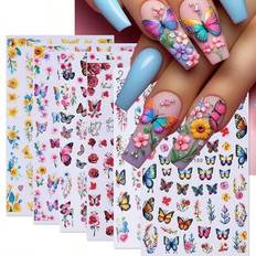 Elegant Butterfly Nagel Stickers Set 6 ST Vår Sommar Färgglada Fjärilar Blomdekaler För Nails Art Dekoration 3D Självhäftande Sliders Manikyrtillbehör - Multifärgad