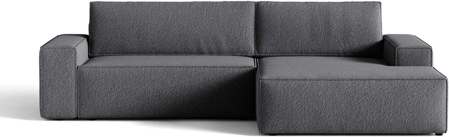 Sovesofa/chaiselong Micadoni Jodie højrevendt 246 cm mørkegrå bouclé 130×200 opbevaring