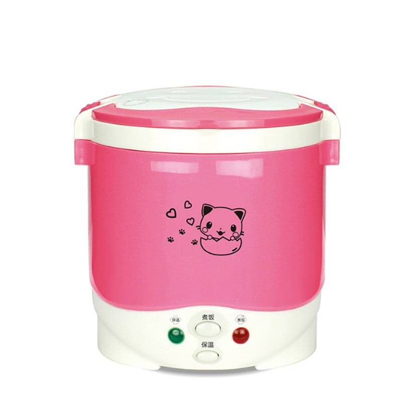 Dmwd 1l mini hushålls elektrisk riskokare för bilbil och resebärbar soppkruka multifunktionell kokkärl 12/24/220v - Rosa 220v