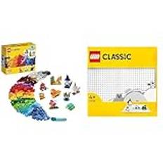 LEGO Classic Kreativa transparenta klossar, Byggsats med Leksaksdjur, för Barn 11013 & LEGO Classic Vitbasplatta Byggleksak, Bygg- och Uppvisningsplatta, Från 7 år, Presentidé för Barn 11026