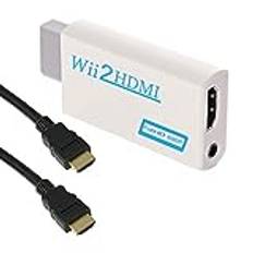 GoldOars Wii till HDMI-adapter med 1,5 m HDMI-kabel, Wii till HDMI-omvandlare, Wii-adapter till HDMI stöder alla Wii-visningslägen (vit)