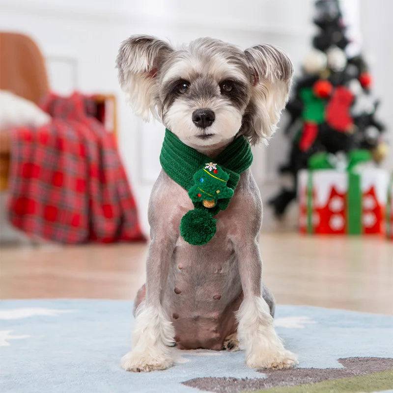 Christmas Cartoon Scarf for Dogs & Cats | Reindeer, Santa & Snowman Designs - Green Tree / S (S)