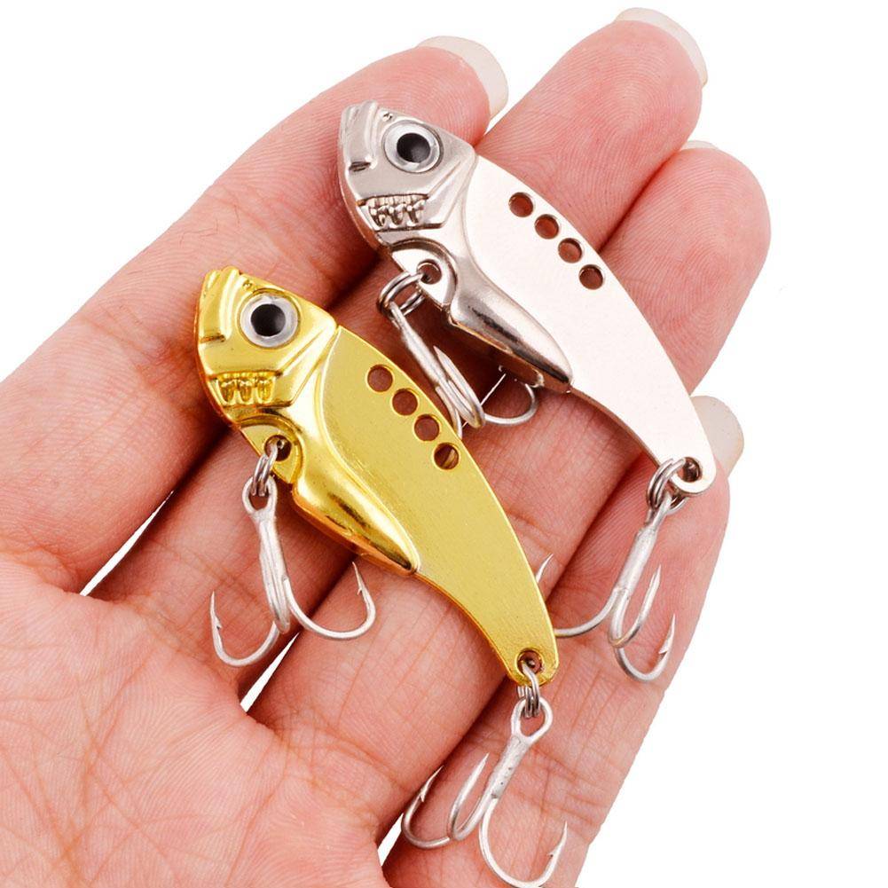 Fiskedrag Metall Vib Hård Justerbar Action Bladbeten Fiskespinnare Drag Med 3D Röda Ögon Krok Redskap 3g/7g/10g/15g silver