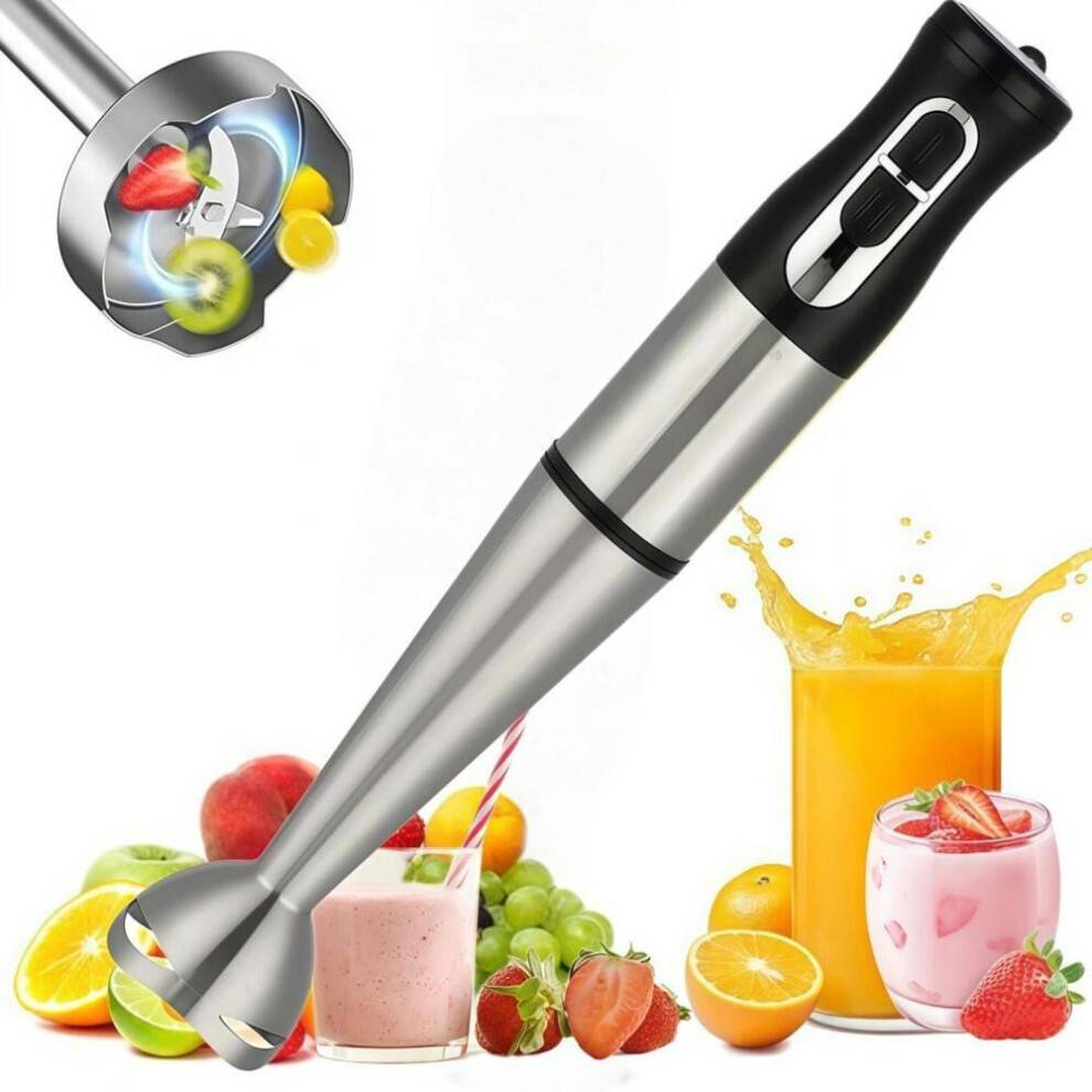 Stavblender, stavblender, håndmixer, mixer, blenderpind, 1000W turbo, foodprocessor, hakker, sølv