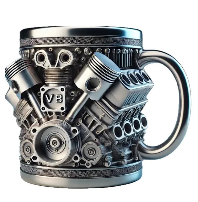 Krus med V8-Motor Design i Rustfri stål / 300 ml.