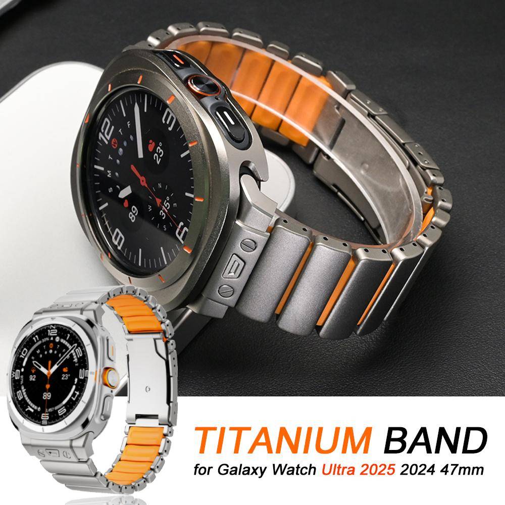 Titanarmband för Samsung Galaxy Watch Ultra2 2025 Lyxigt Metallgummiarmband för Galaxy Watch Ultra 47mm 2024 Herrarmband black