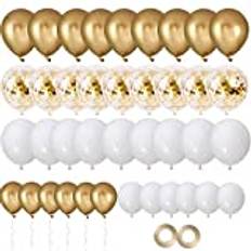 EMITUOFO 70 stycken Ballonger Guld metallic, Guld Vita Ballonger Guld Konfettiballonger Latex Ballong Heliumballong för Födelsedag Bröllop Baby Shower Examen Party dekorationer (Guld)