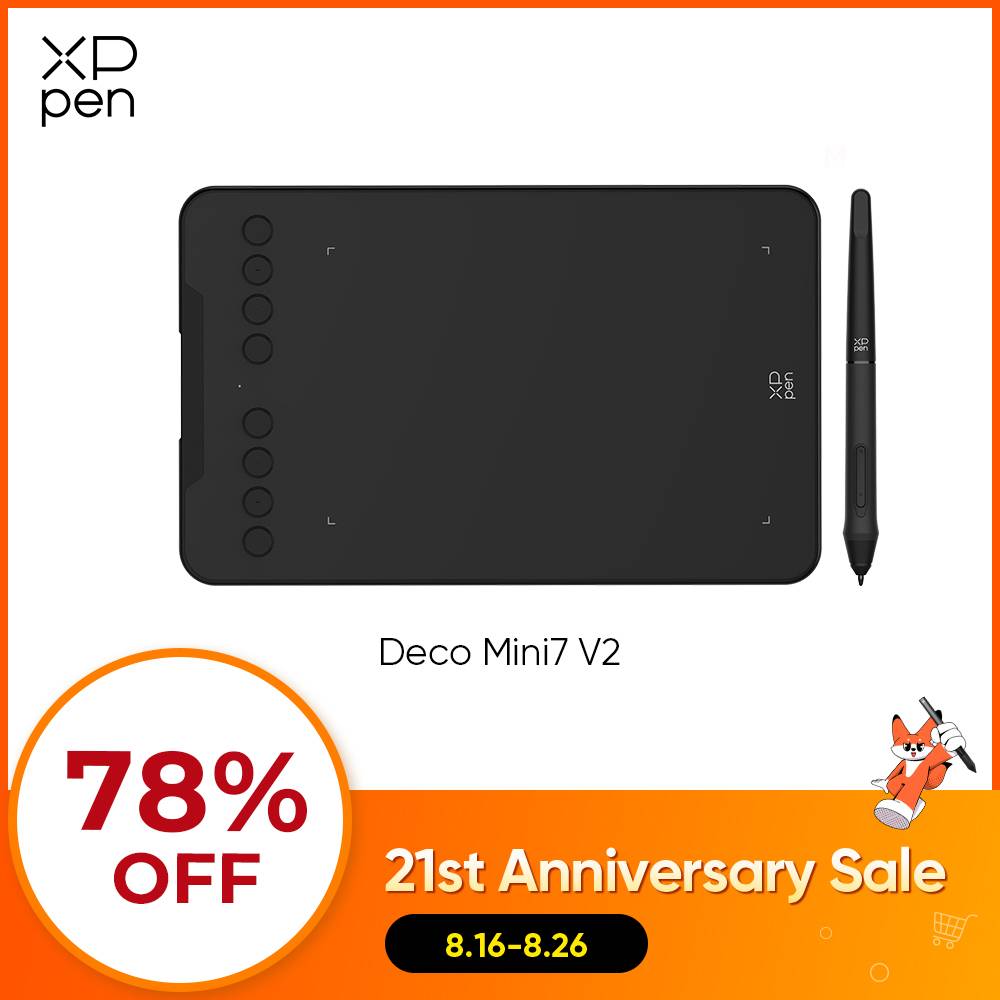 XPPen 7*4.3 Inch 16K Pressure Level Graphics Tablet Deco Mini7 V2 Digital Drawing Tablet 8 Keys for Android Mac Windows Chrome