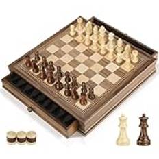 Peradix Magnetiskt schackset i trä – 32,5 x 32,5 cm schackbrädspel med 2 inbyggda förvaringslådor – 2 extra extra extra drottningar – schack för nybörjare, barn och vuxna, presentförpackning