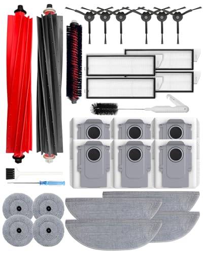 Yivy 30-pack Tillbehörskit för Roborock S8 MaxV Ultra/S8 Max Ultra Robotdammsugare Rensa, 2 Huvudborstar, 4+4 Moppdukar, 4 HEPA-filter, 6 Aktivt Kolstoftpåsar, 6 Sidoborstar, 1 Självrengöringsborste