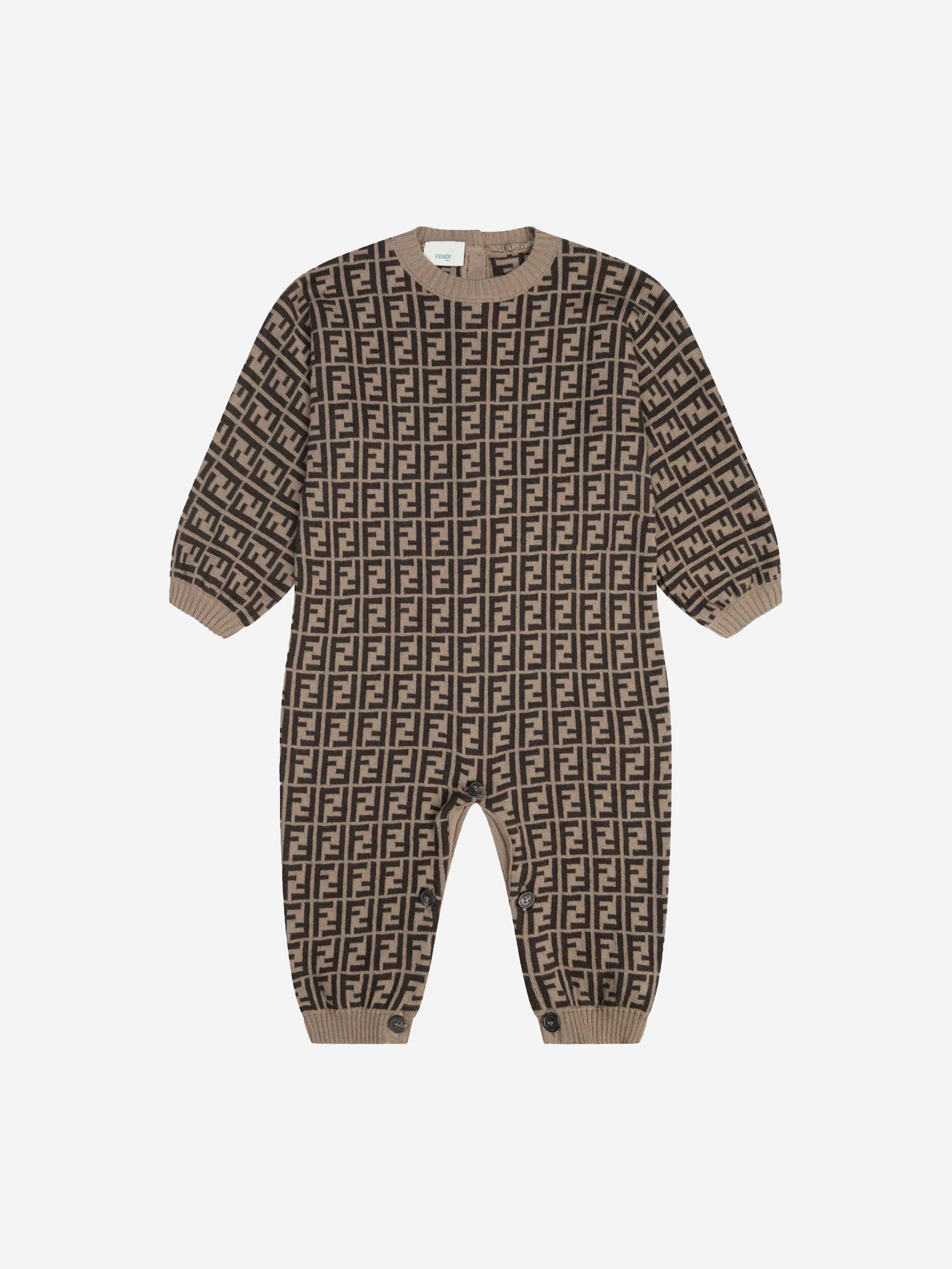 Fendi Baby Cotton & Cashmere Romper in Brown - Multicoloured / 9 Mths (9 Mths)
