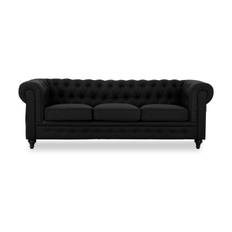 Manor House Chesterfield Lyx 3-sits Djup soffa konstläder - Svart Skinnsoffor Läder