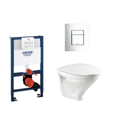 Toiletpakke m/Grohe cisterne, Ifø Sign toilet m/sæde og krom trykknap