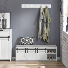 FSR133-W Skobänk med sits, Bänk med förvaringsutrymme, Hallbänk med skjutdörrar, Skobyrå, Byrå, Skohylla, Smal B X H X D Ca: 120 X 45 X 35 cm, Vit, Tr - Vitt