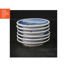 Blå dekorative vægplatter fra Royal Copenhagen (str. Ø 8 cm. 6 styk)