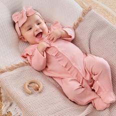 Flicka Nyfödd Baby Volanger Trimknapp Framfotad Sömn Jumpsuit Med Pannband Nyfödd Baby Girl Kläder>Babytjejer Setsbaby Girl Clothes Pinkbaby Girl Clot - Rosa (6-9M,0-1M,1-3M,3-6M)