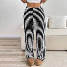 Dammode Jacquard Weave Black & White Stripe Träningsbyxor med breda ben - Svart och Vitt - L,M,S,XL