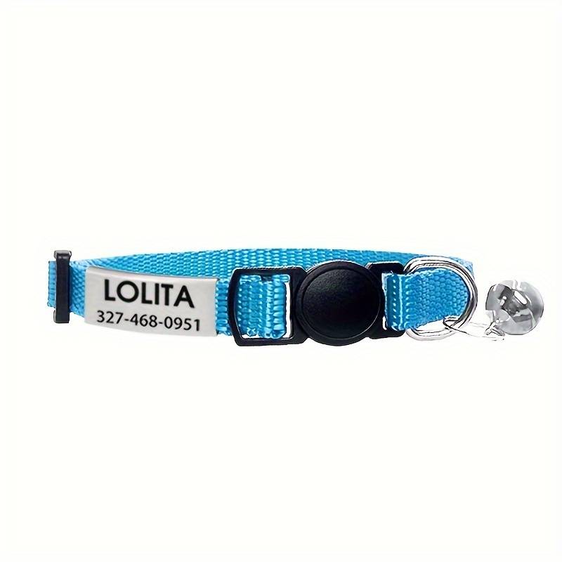 [custom Product!!!] Personalized Nylon Cat Collar, Solid Color Kitty Cat Collars Collars With Breakaway Safety , Bell, And Custom Name Id Tag Pendant - Adjustable For Kittens And Cats