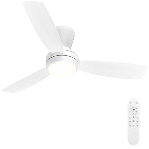 Airwit 106 cm infällbar takfläkt med belysning tyst, vit takfläkt med ljus och fjärrkontroll, dimbar lampa med fläkt för sovrum, vardagsrum, snabbmontering
