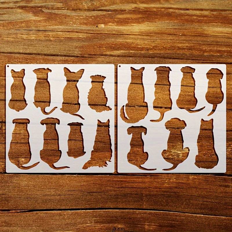2pcs Large Size Layered Dog Pattern Stencil Set, Reusable Craft Painting Templates, Pet Material, Cream White, For Fabric, Wall, Picture Frame, Wood, Glass, Windows And Doors, Arts & Crafts