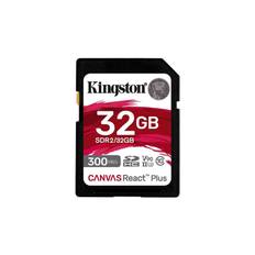 Kingston Canvas React Plus, Flash-Minneskort, 32GB, Video Class SDXC UHS-II 300R/260W U3 V90, HD/4K/8K